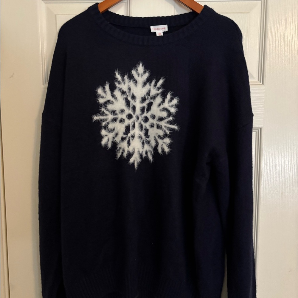 Charter Club Navy and White Snowflake Sweater